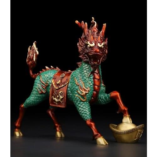 All copper Unicorn ornaments bring wealth, living room and office bring good luck and auspicious animals