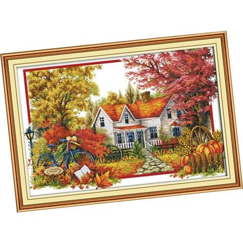DIY Stamped Cross Stitch Landscape Kits Thread Needlework Embroidery Printed Pattern 11CT Home Decoration Autumn Seasons