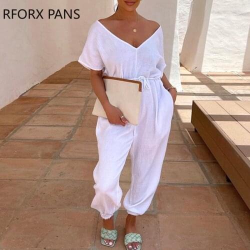 Women Clothes Pocket Design Short Sleeve Casual Jumpsuit Look for Women 2021