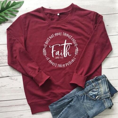Faith Luke 1:37 Christian Sweatshirt Catholic Jumper Religion Pullovers Casual Women Graphic Jesus Bible Verse Sweatshirts