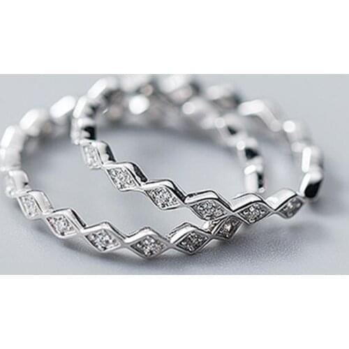 100% 925 Sterling Silver Geometry Hollow Open Rings For Women shiny Zirconia Crystal Creative Simple Ladies Wedding Jewelry