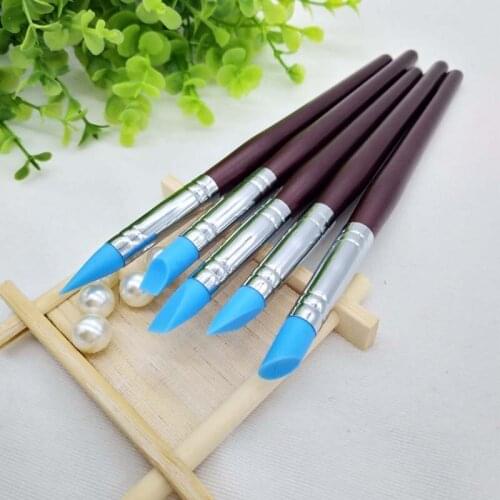 Nail Art Pen Brushes Soft Silicone Carving Craft Supplies Pottery Sculpture UV Gel Building Clay Pencil DIY Tools Red 5 Pcs/set