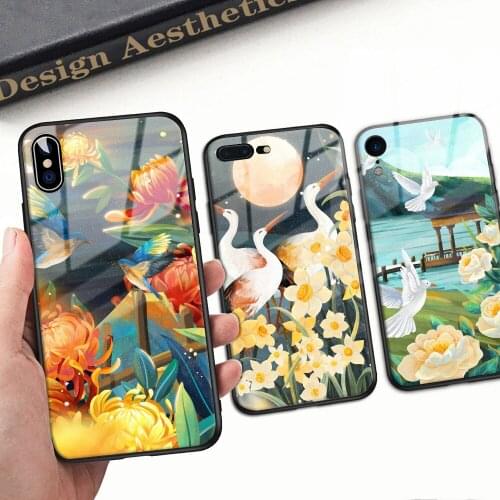 Beautiful Flowers Phone Case For Iphone 11 12 Pro Max X XR XS Max 8 7 6 6s For Phone Cover Case Tempered Glass