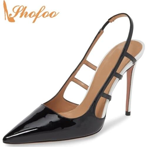 Black Pointed Toe Stilettos Slingbacks Pumps Woman High Thin Heels For Office Ladies Shoes Dress Mature Fashion Large Size 10 16