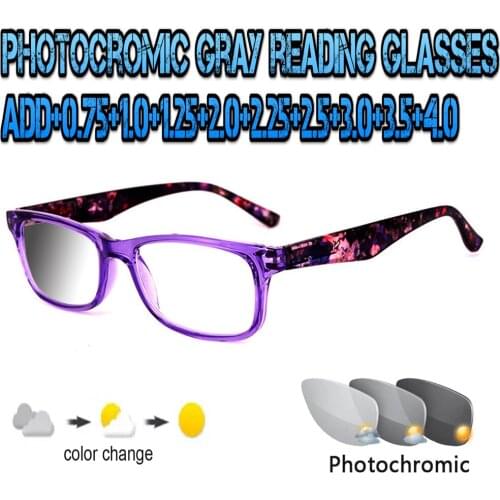 Photochromic Gray Reading Glasses Ultralight Trend High Quality Fashion Men Women Black Metal Frame +0.75 To +4.0