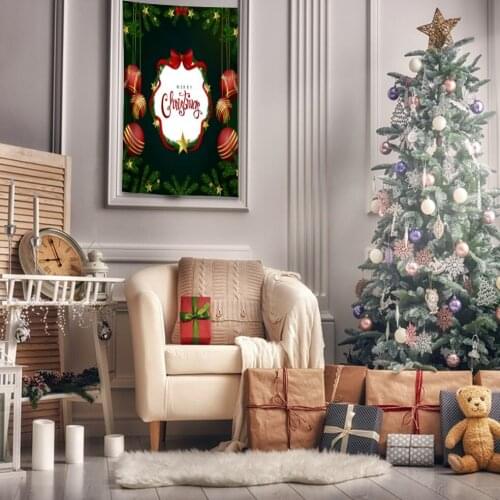 Tapestry Garland with Pine Tree Branches Decorative Balls Stars Merry Christmas Decoration Artwork Red Green Black