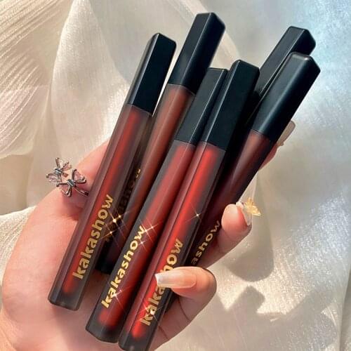 1pc Lip Mud Black Satin Lip Glaze Mini Portable Matte Moisturizerr Lipstick Velvet Whitening Moisturizing Non-stick Lip Gloss