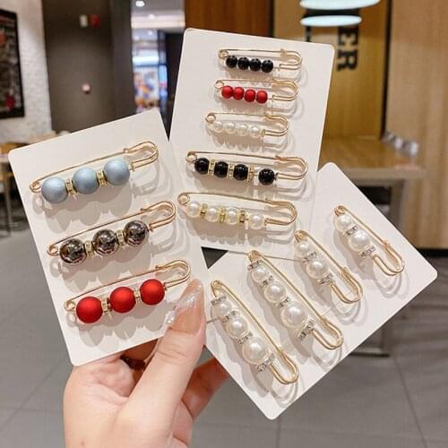 Colorful Pearl Alloy Brooch Set Women Girls Louce Waist Neckline Anti-glare Brooch Collar Buckle Fixed Clothes Invisible Brooch