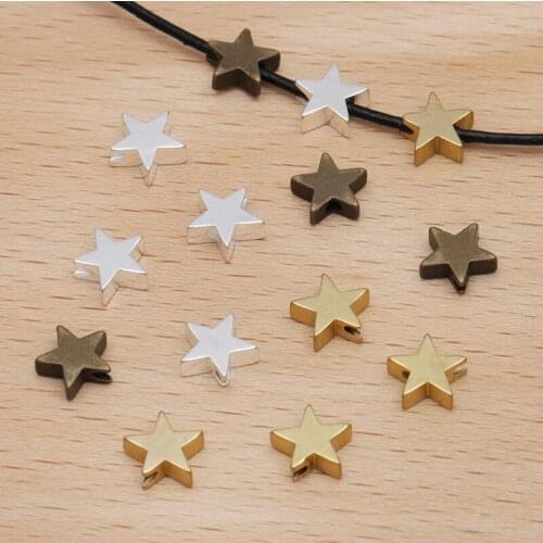 100pcs 7*3mm Metal Stars Spacer Beads Raw Brass Antique Bronze Silver Plated Hole Bead DIY Jewelry Accessories