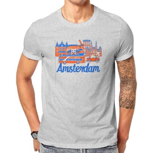 Men Amsterdam Skyline Cat Anime City Funny Classic Graphic T-shirts