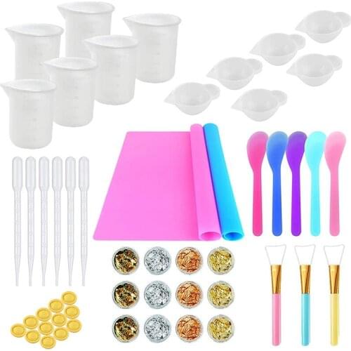 Resin Making Kit- Silicone Mixing Cups for Resin, Silicone Measuring Cups for Epoxy Resin, Silicone Mats for Epoxy