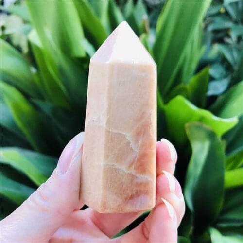 Natural peach stone moonstone wand Quartz crystal wand healing Reiki Decorative gift