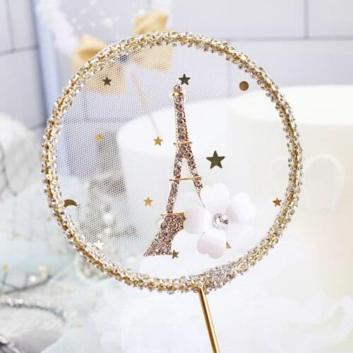 Nordic birthday cake decoration with pearl diamond ring flower fairy tower decoration feather bow cake decoration accessories