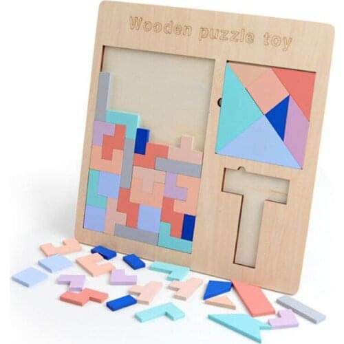 Newest Preschool Wooden Puzzles Tangram Jigsaw Puzzle Game Gift 1 Set Educational Toys For Baby Brain Development