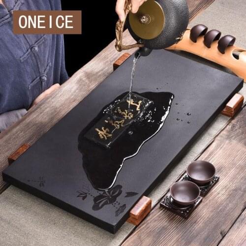 Drinkware Teaware Color Tea Tray Set Home Simple Table Whole Block Black Gold Stone Table