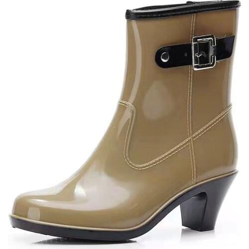Women High Heels Wedges Rain Boots Mid-calf Waterproof anti-slip PVC Rainboots Water Shoes Woman Wellies Boots Rubber overshoes