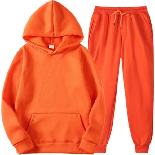 1 Set Hoodie Men Women Pants Set Solid Color Elastic Waist Hooded Drawstring Large Pocket Casual Sweatshirt Sports Sweatpants
