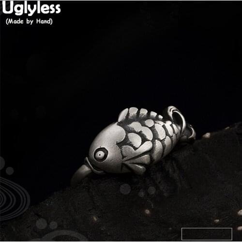 Uglyless Real S 999 Fine Silver Jewelry Lifelike Engraved Fish Rings for Women Cute Animal Open Finger Ring Handmade Thai Bijoux