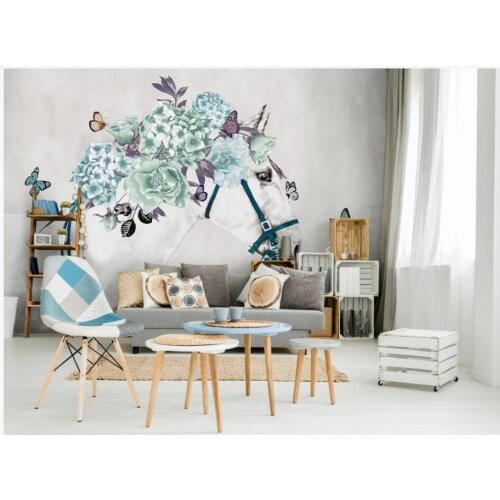 WDBH Custom photo 3d wallpaper Fresh white horse flowers butterfly living room home decor 3d wall murals wallpaper for walls 3 d