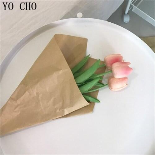 YO CHO 11Pcs PU Mini Tulips Real Touch Wedding Flowers Ramos Flores Artificiales Para Decor Hogar Presente Do Dia Dos Namorados