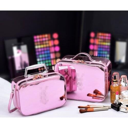 Womens Cosmetic Bag Leather Travel Pink Beauty Small Make Up Professional Makeup Case Waterproof Toiletry Beauty Box Bag Pouch