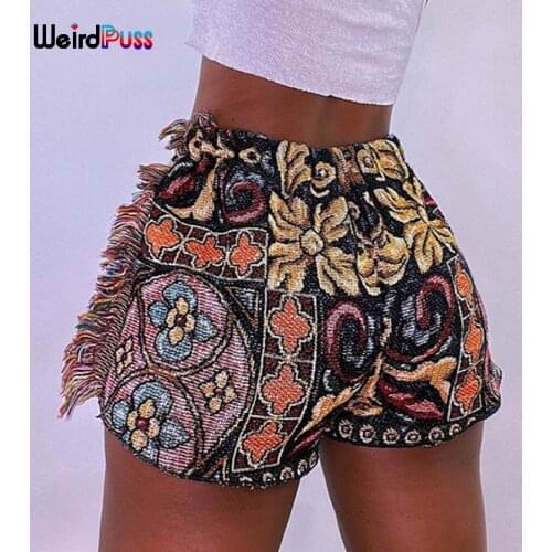 Weird Puss Casual Women Stretchy Shorts Graphic Print Side Tassel 2021 Summer Fashion Streetwear Skinny Sporty Bicker Shorts