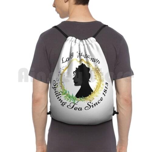 Lady Whisledown Society Paper Spilling The Tea Since 1813 Backpack Drawstring Bags Gym Bag Waterproof Bridgerton