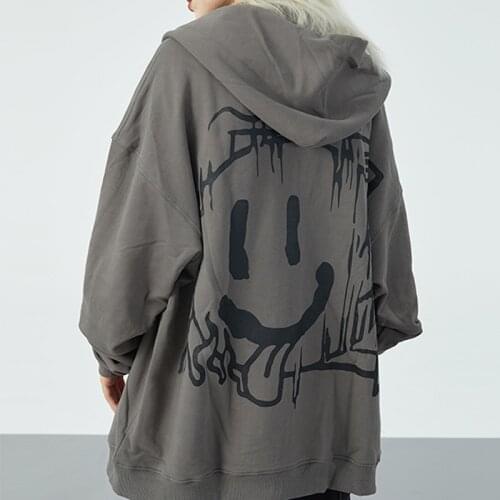 Gothic Hoodie Women Deeptown Kawaii Korean Anime Print Long Sleeve Zip Up Tracksuit Y2k Cotton Streetwear Oversized Hip Hop Coat