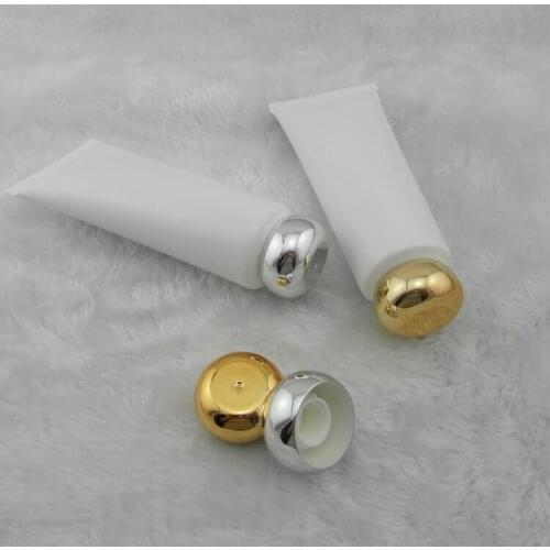 100 ml 50pcs wholesale white soft cream tube with golden silver screw cap ,100ml PE plastic cosmetic soft packaging empty