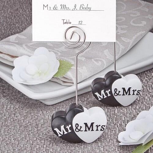 12PCS Black&White Heart Design Mr. and Mrs. Place Card/Photo Holder Wedding&Bridal Shower Party Table Card Holders Favor