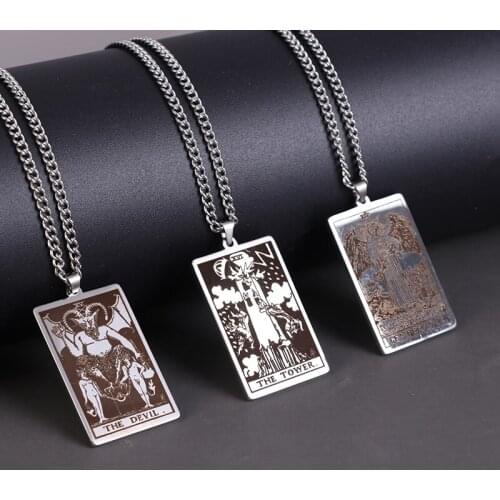2021 New Tarot Cards Necklace Vintage Stainless Steel Jewelry New Year Gift The Major Pendant Necklaces