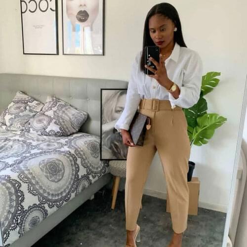 2021 Office Lady Work Sashes Pants Women Summer Female Solid Black Plus Size 3XL Cargo Pants Fashion Trousers Jean Streetwear