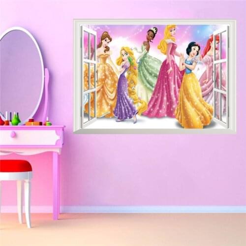 3D False Window Princess Wall Stickers for Kids Rooms Home Decoration DIY Adesivo de Parede Bedroom Mural Girls Gift Poster