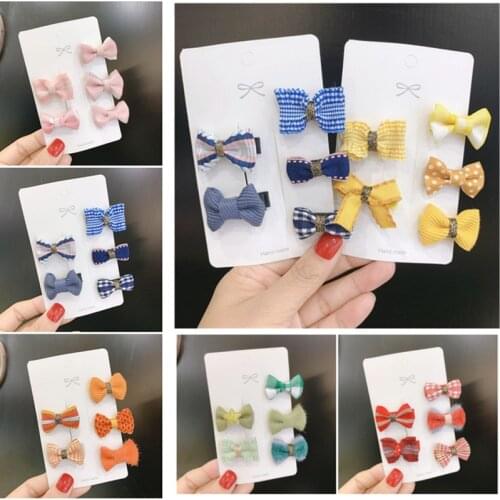 5set/Lot Small Mini Bow Hairgrips Sweet Kids Princess Solid Color/ Dot/ Stripe Printing Wrapped Safety Hair Clips Girls Hairpins