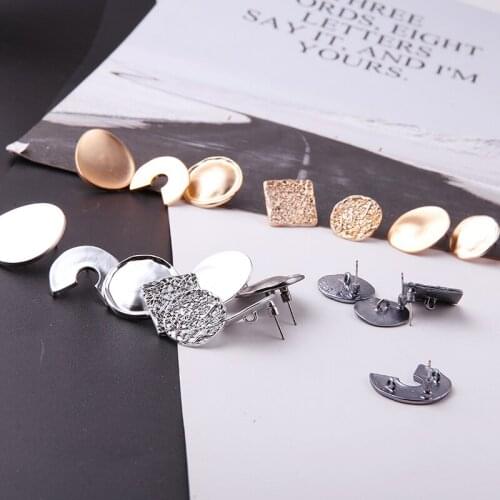 6pcs Korean Earrings Metal Earrings for Women Alloy Geometric Earrings Fashion Diy Handmade Jewelry Accessories Wholesal Trendy