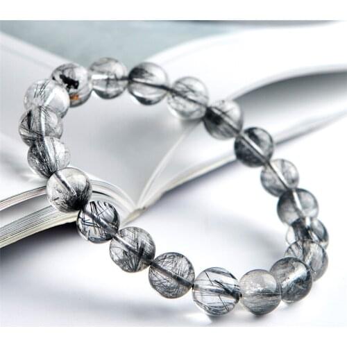9mm Genuine Natural Brookite Rutilated Quartz Crystal Stretch Round Bead Healing Natural Stone Fitness Bracelets Women Femme