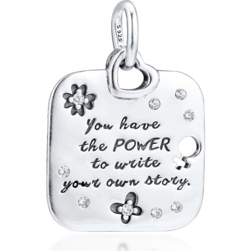 CKK Silver 925 Jewelry Female Empowerment Motto Pendant Fits Original Bracelets Sterling Silver Beads
