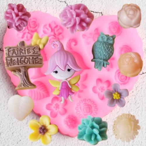 Flower Garden Decoration Silicone Molds DIY Fairy Birds Cupcake Topper Fondant Cake Decorating Tools Candy Clay Chocolate Moulds