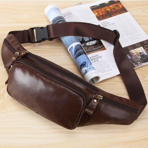 Mens Genuine Leather Crossbody Bag Waterproof travel Anti-theft waist bag Large Capacity Hiking Cell Phone Pocket