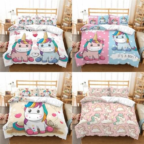 Home Textile Luxury 3D Unicorn Print 2/3Pcs Comfortable Duvet Cover PillowCase Bedding Sets Queen and King EU/US/AU Size