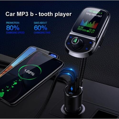 Car FM Transmitter Wireless With 1.8-inch Color Screen FM Radio MP3 Player Dual USB QC3.0 Fast Charging Hands-free Microphone