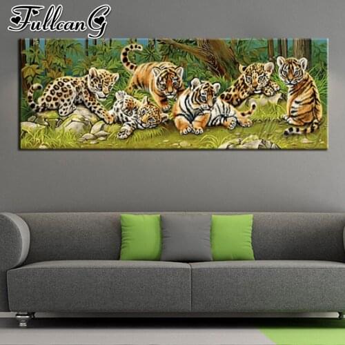FULLCANG Naughty little tiger diy 5d diamond painting full embroidery wild animal large mosaic needlework wall decoration FC2061