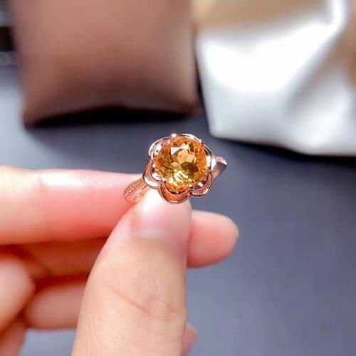 1.8Ct Natural Citrine Ring High Purity Excellent color Yellow Crystal 8x8mm Round Faceted Fine Jewelery High Quality S925 Silver
