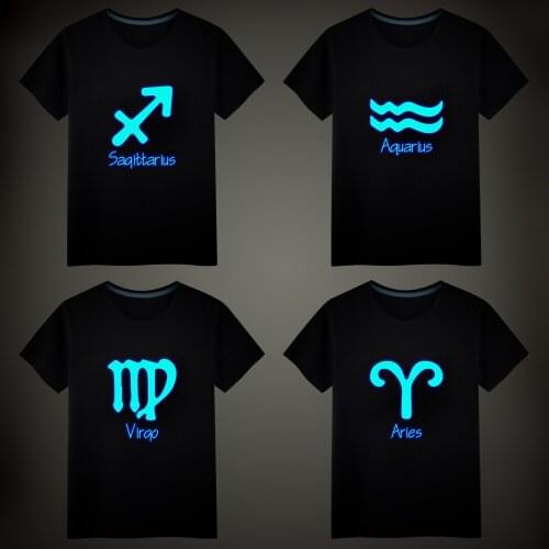 Constellations Gemini Scorpio Leo Fluorescent Luminous T-shirt Unisex Tops Vest Tees Short sleeve Men T-shirt Children T Shirt