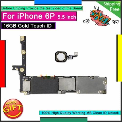 For IPhone 6P 6 Plus Motherboard 16GB Gold Touch ID home button Unlocked Original Mainboard Good Logic Board Tested Functions