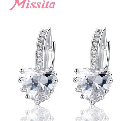 MISSITA New Fashion Heart Shape Zircon Earrings For Women Silver Color Fashion Jewelry Girlfriend Anniversary Gift Hot Sale