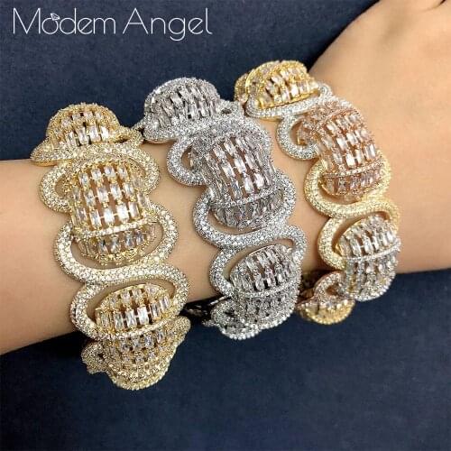 ModemAngel 2019 Hot Charms 2PCS Bamboo Dubai Jewelry Sets Cubic Zirconia Bangle/Ring For Women Brand Nigerian Wedding Jewelry Se