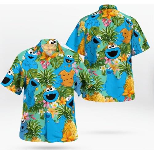 2021 New 3D Printing Blue Anime Hawaii Shirts Men Summer Short-sleeved Beach Shirt Men Shirts Oversize Camisa Masculina 5XL-948