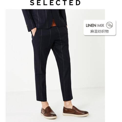 SELECTED Mens Linen Striped Tapered Crop Pants S|419318515