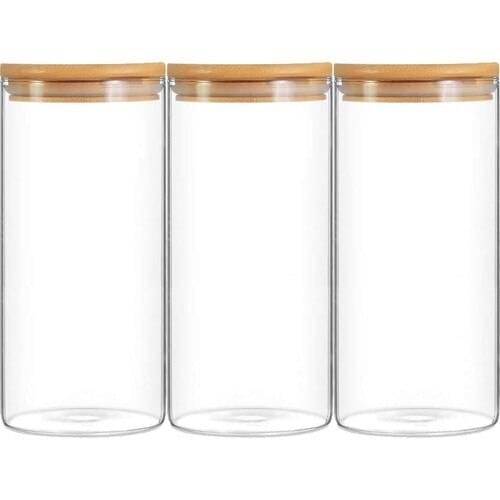Mama Camilla 3'lü Set 500 ml Borosilicate Glass Jar With Bamboo Lid Spice Vacuum